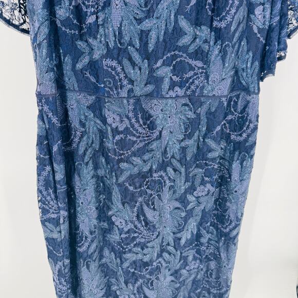 Adrianna Papell Navy Blue Sequin Lace Gown Short Sleeve Stretch Size 18W - Picture 5 of 12